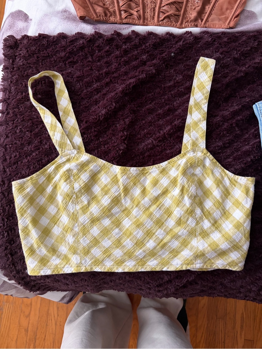 aerie Yellow and White Gingham Crop Tank